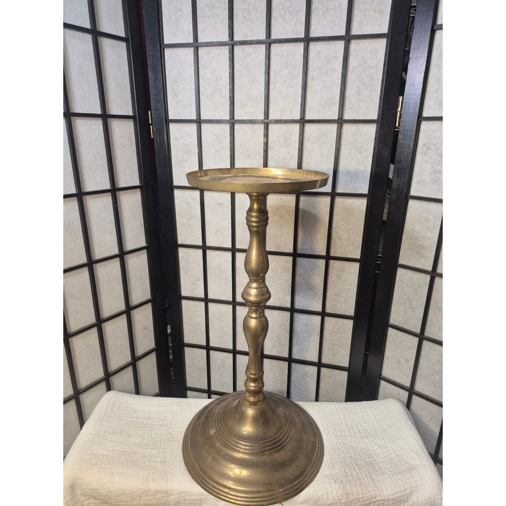 Vintage Brass Floor Candle Holder Tall Pillar Pedestal Stand Made in India 18in